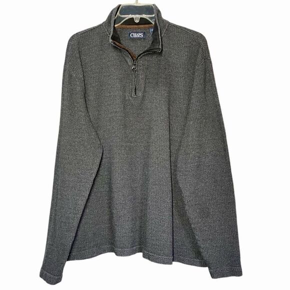 Chaps by Ralph Lauren Quarter Zip Herringbone Cotton Pullover in Greys Men’s XL - Picture 2 of 6